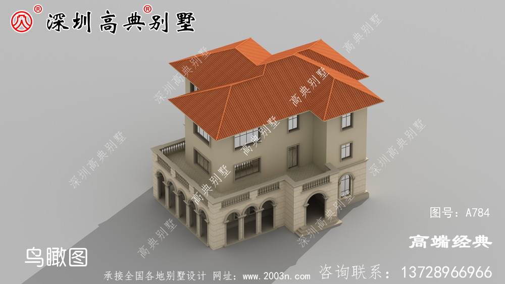 农村二层半楼房别墅设计图。