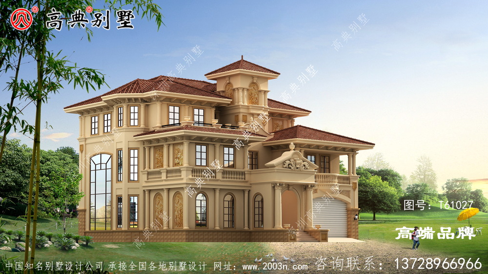 大户型欧式风格别墅外观设计图 ,结构简单易施工
