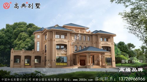 欧式石材三层别墅外观图，开窗采光良好居住舒适