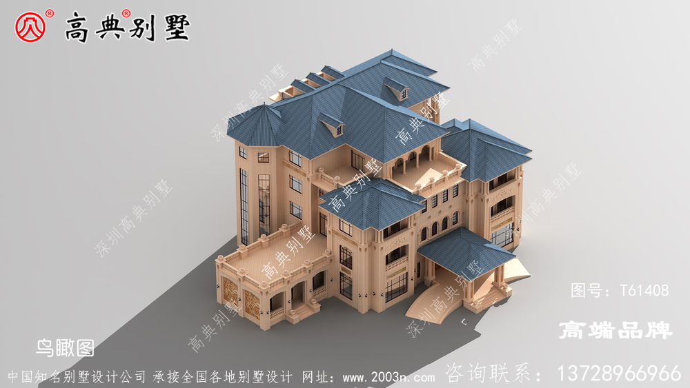 欧式石材三层别墅外观图,开窗采光良好居住舒适