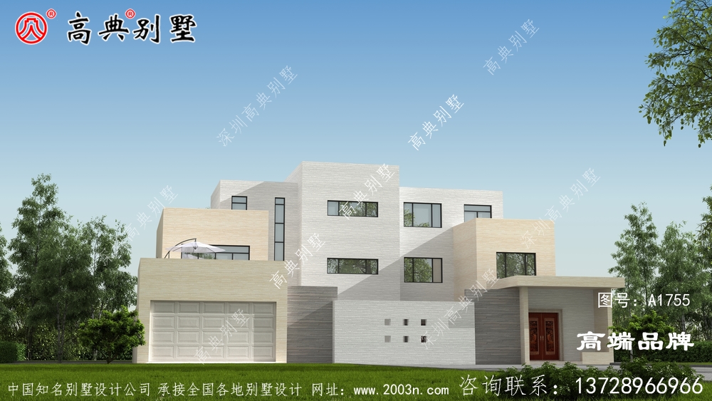 立面颜色为灰色和白色，外观和布局非常惊艳