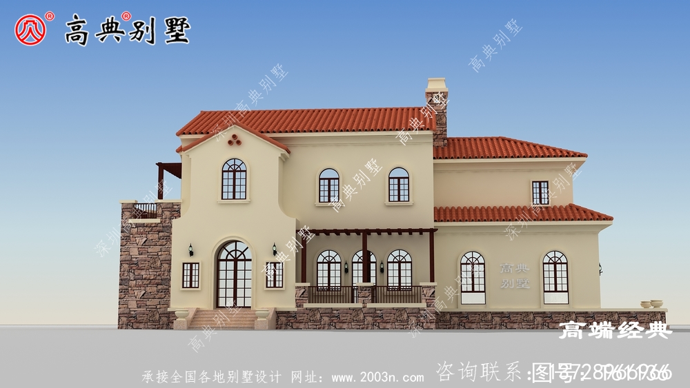 一款简洁大方，结合流行欧式元素的两层别墅